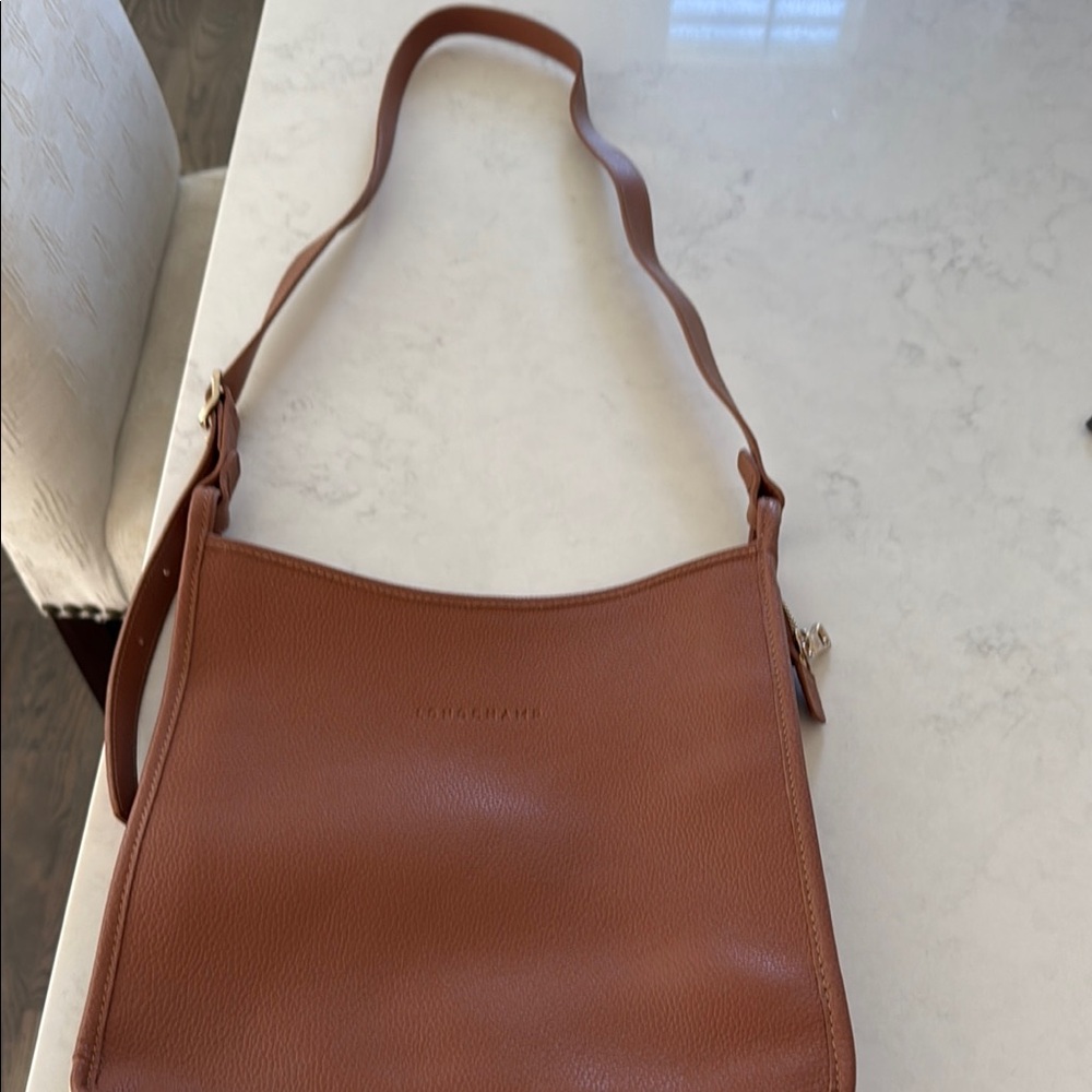 Longchamp Brown Leather Shoulder Bag with Minimalist Design